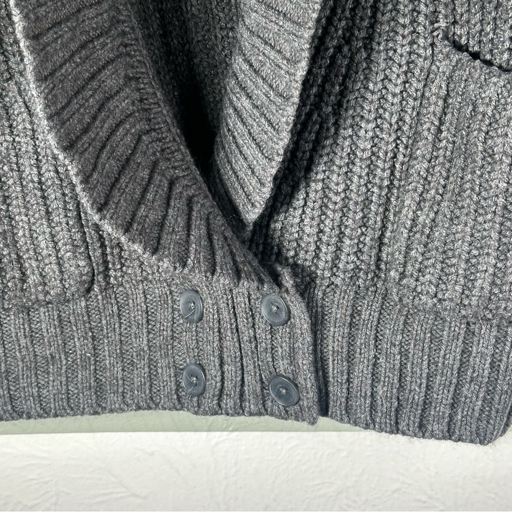 Anthropologie Deep V Cardigan Sweater Button Gray Carbon Oversized Chunky Knit - Picture 7 of 13